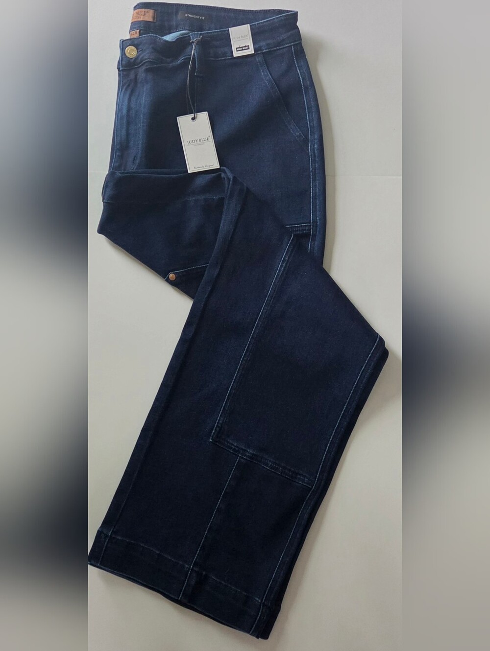 NWT Judy Blue Jeans 22W Plus High Waist Patch Pocket Workwear Straight Dark Wash